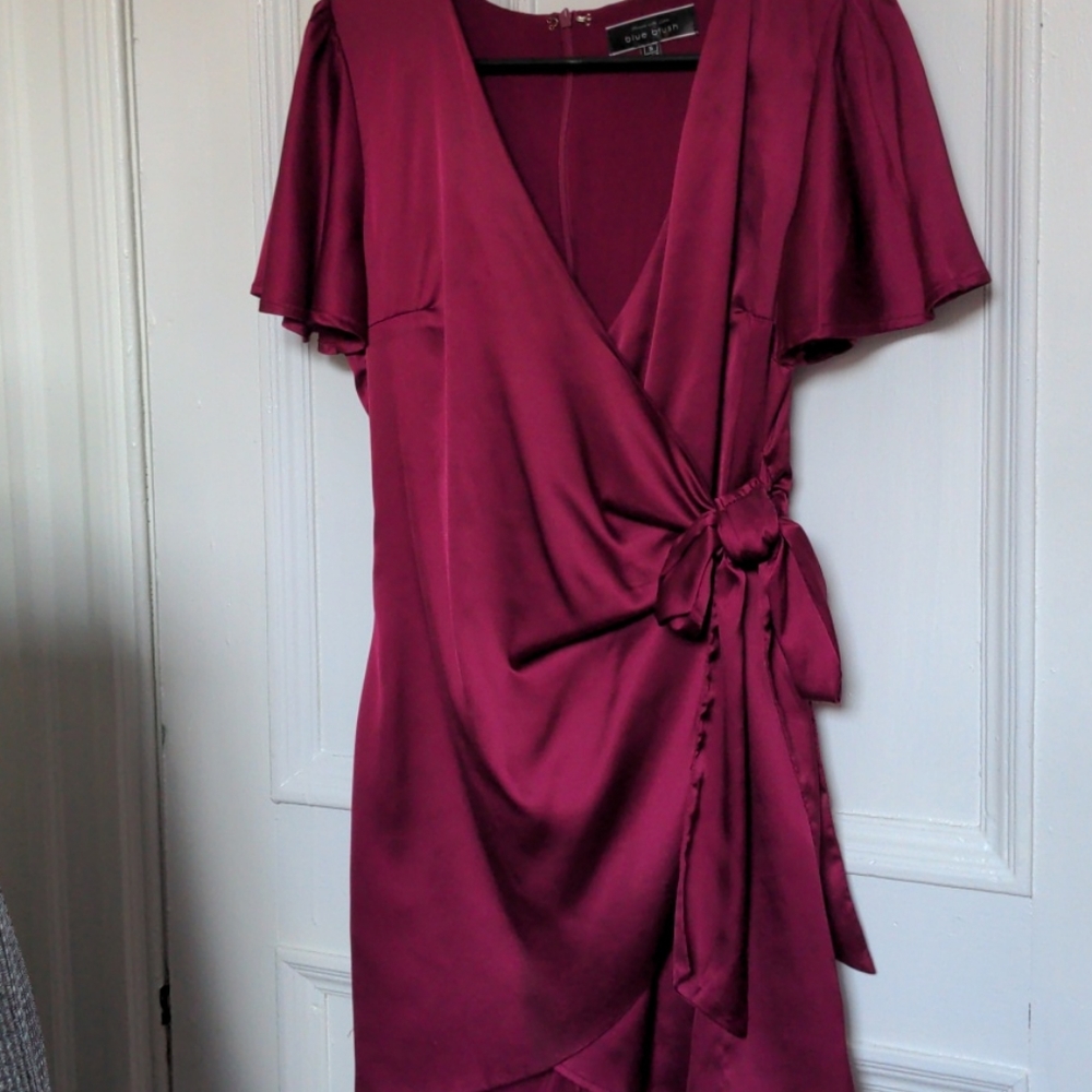 Deep red satin wrap dress